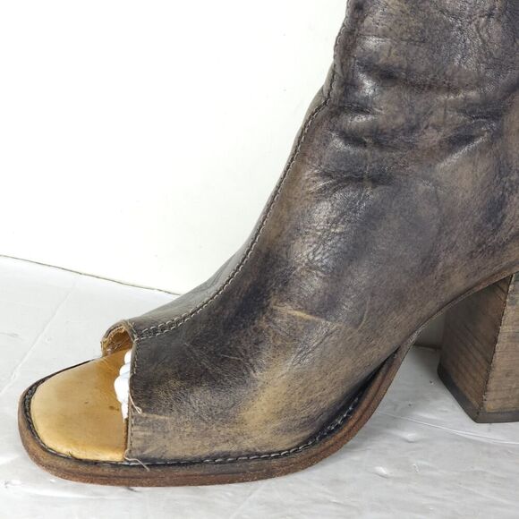 BEDSTU Women's Onset US8,5 Brown Distressed Leather Peep Toe Zip Ankle Booties - Picture 15 of 16